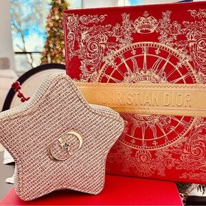 Dior Gold Star-Shaped Cosmetic Pouch with Red and Gold box